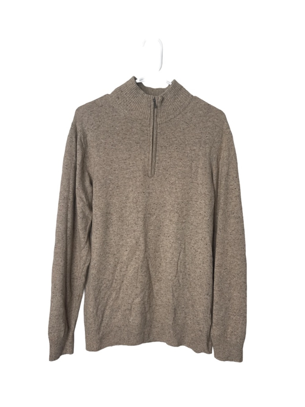 EMI MAGLIA Men's 1/4 Zip Pullover Sweater Tan Wool Silk Luxury Classic Heathered